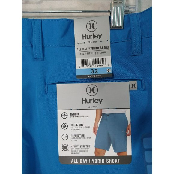 Hurley All Day Hybrid Quick Dry 4 Way Stretch Reflective Short Blue Size 32 - Picture 8 of 12